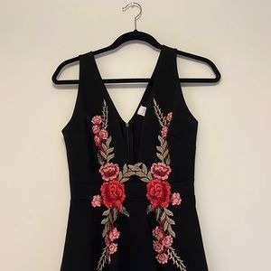 Twik Simons Black Floral Embroided Flare Dress